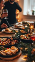 Fototapeta premium Family members celebrate with tasty traditional foods and joyful festivities