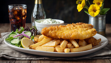 The Queen’s Fish Fry - London Chippy Delight - Proper Chippy Special - Crisp & Cod Classic - Britain’s Golden Bite. Ai Generated