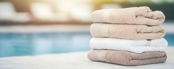 Serene Stacked Towels in Spa Setting - Minimalist Organization with Soft Natural Lighting for a Peaceful Atmosphere