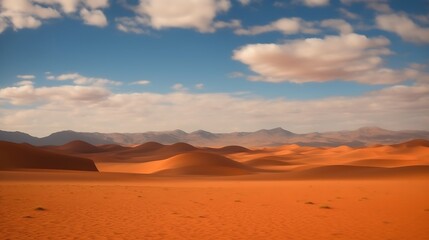 Expansive Sand Dunes and Mountains Under a Cloudy Sky