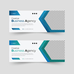 Colorful professional business support agency web banner template design with image replacing area