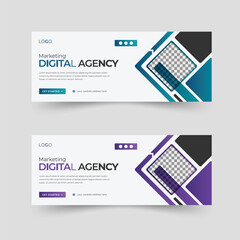 Trendy modern colorful corporate web banner template design with image replacing area