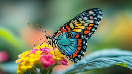 Obraz premium olorful butterfly with a butterfly on the back, Colorful, vibrant, butterfly, wings, insect, nature, delicate