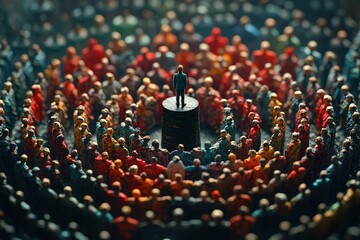 Obraz premium A small figure standing on top of the podium, surrounded by many people