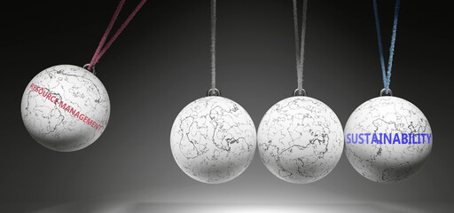 Resource Management and Sustainability - cause and effect relationship. A Newton cradle metaphor. ,3d illustration