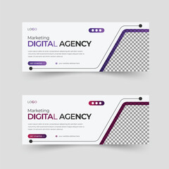 Fully editable modern web banner template or social media advertising design with image replacing are