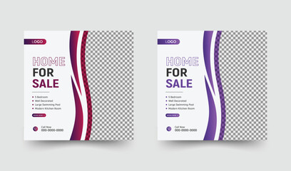 Various colorful minimalist clean square social media post layout design for real estate business promotion