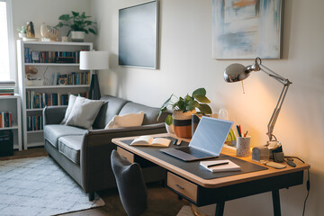 Cozy Workspace with Laptop and Stylish Decor