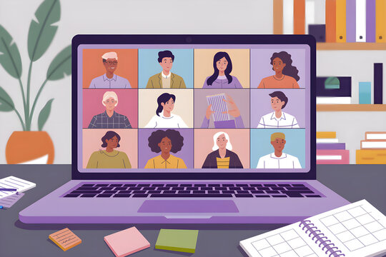 Virtual Meeting on Laptop Screen Illustration