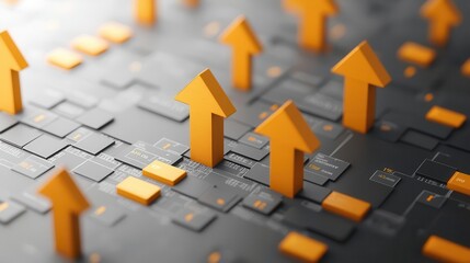 Growth forecast, arrows and charts, bright financial future, 3D illustration