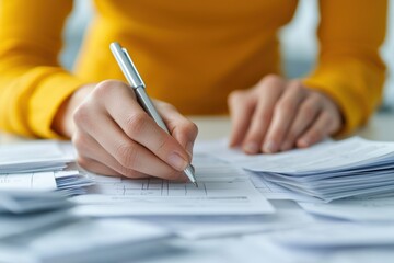 Accountant calculating expenses and budget using receipts and bills