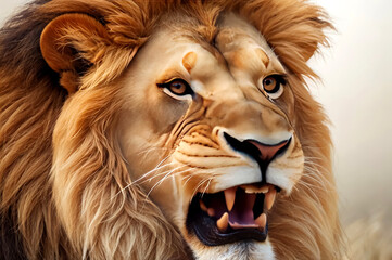 Fototapeta premium Close-up photo of the muzzle of a lion with a large mane
