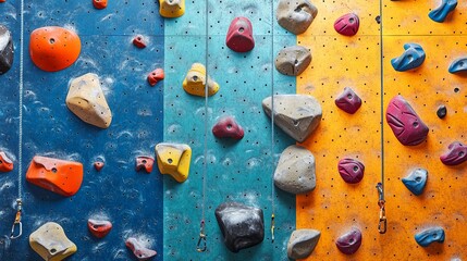 Colorful Indoor Climbing Wall with Bouldering Equipment, AI generated illustration