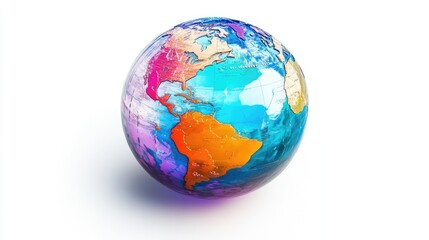 Fototapeta premium Transparent holographic globe highlighting shipping hubs flat design top view maritime theme water color Triadic Color Scheme