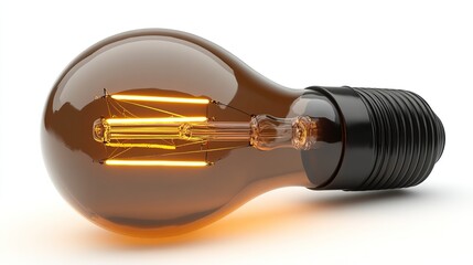 A vintage-style light bulb with an amber tint, featuring glowing filaments, showcasing a blend of classic design and modern energy efficiency, isolate on white background.