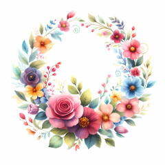 3D style of colorful flower wreath on white background