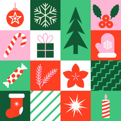 Christmas geometric seamless pattern. Modern holiday mosaic background.