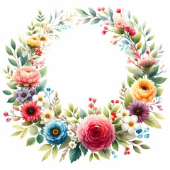 Fototapeta premium 3D style of colorful flower wreath on white background