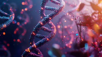 3D representation of a genome with highlighted genes and colorful annotations