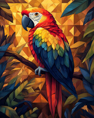 Obraz premium Illustration Art Déco d’un perroquet vibrant avec motifs géométriques et accents dorés