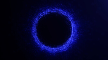 Blue magical energy vortex of plasma particles. Fluid shiny sphere with fractal field. Digital, futuristic, fantasy, visual, technology, twisted, astral.