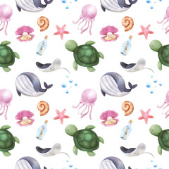 Whale Ocean Lifes seamless pattern
