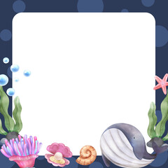 handdrawn frame Whale with the Coral