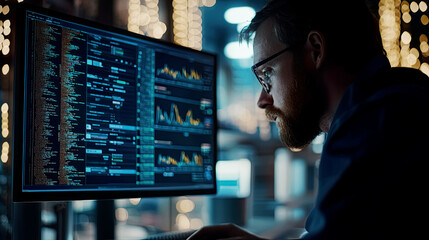 Close-up of a bioinformatics researcher using software to analyze gene mutations in real-time
