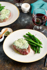 Steak with blue cheese sauce