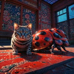 cat on the roof of the house