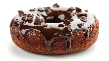 Food, Sweet Dish, Chocolate Doughnut, on White Background, Photo Realistic, Wallpaper, Cover and Screen of Smartphone, PC, Laptop, 9:16 and 16:9 Format