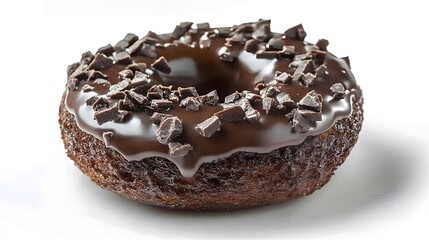 Food, Sweet Dish, Chocolate Doughnut, on White Background, Photo Realistic, Wallpaper, Cover and Screen of Smartphone, PC, Laptop, 9:16 and 16:9 Format