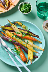 Rainbow roasted carrots with herbs