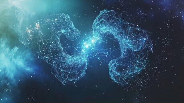 Cosmic Dance of Scorpio and Aquarius Constellations: Merging in Starlit Harmony, Ethereal Atmosphere, Perfect for Astrological Matchmaking and Relationship Counseling. High-Res Visuals.