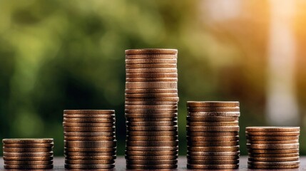 Stacks of coins representing increasing savings and financial growth