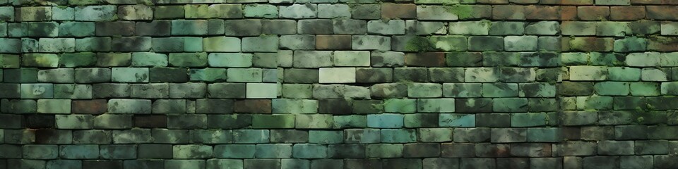 Naklejka premium Green Bricks: A Backdrop of Weathered Natural and Soothing Brickwork Design 