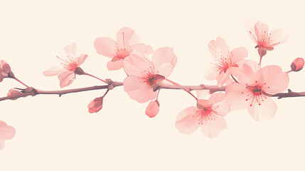Delicate pink blossoms with subtle red centers adorn a branch, a soft, gentle reminder of the beauty of nature's ephemeral bloom. Ephemeral. Illustration