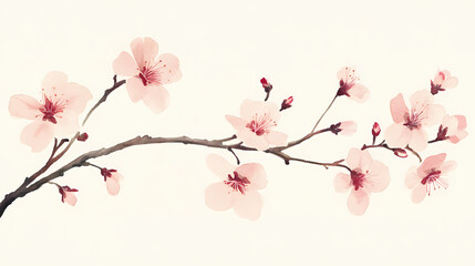 Delicate pink blossoms with subtle red centers adorn a branch, a soft, gentle reminder of the beauty of nature's ephemeral bloom. Ephemeral. Illustration