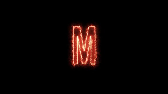 Alphabets M neon animation. Neon Glowing letter on black background 4k video.
