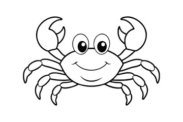 Crab Line Art Vector - Minimalist Marine Animal Outline, Black & White Coastal Design, Nautical Sketch