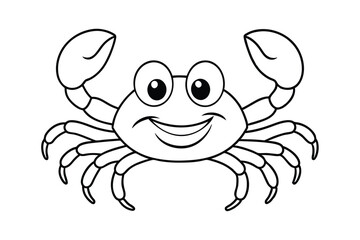 Crab Line Art Vector - Minimalist Marine Animal Outline, Black & White Coastal Design, Nautical Sketch
