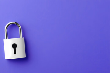 Fototapeta premium A Sturdy White Padlock Stands out Against a Vibrant Purple Background, Symbolizing Security