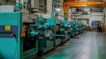 Rows of injection molding machines producing parts