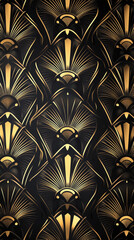 Fond Art D&eacute;co avec motifs g&eacute;om&eacute;triques noirs et dor&eacute;s