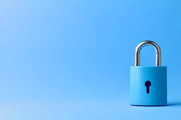 Fototapeta premium A Vibrant Blue Padlock Stands out Against a Soft Blue Backdrop, Symbolizing Security and Protection