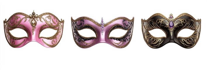 Fototapeta premium Mardi Gras fancy masquerade masks isolated on a white background