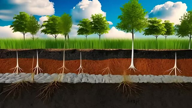 Cross-Section of Soil Layers and Tree Root Systems

