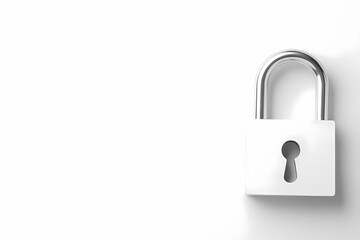 Naklejka premium A Shiny Silver Padlock Resting on a Smooth White Surface, Symbolizing Security and Protection