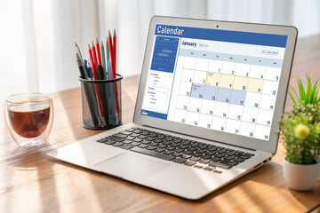 Calendar on computer software application for schedule planning for personal organizer and online business snugly