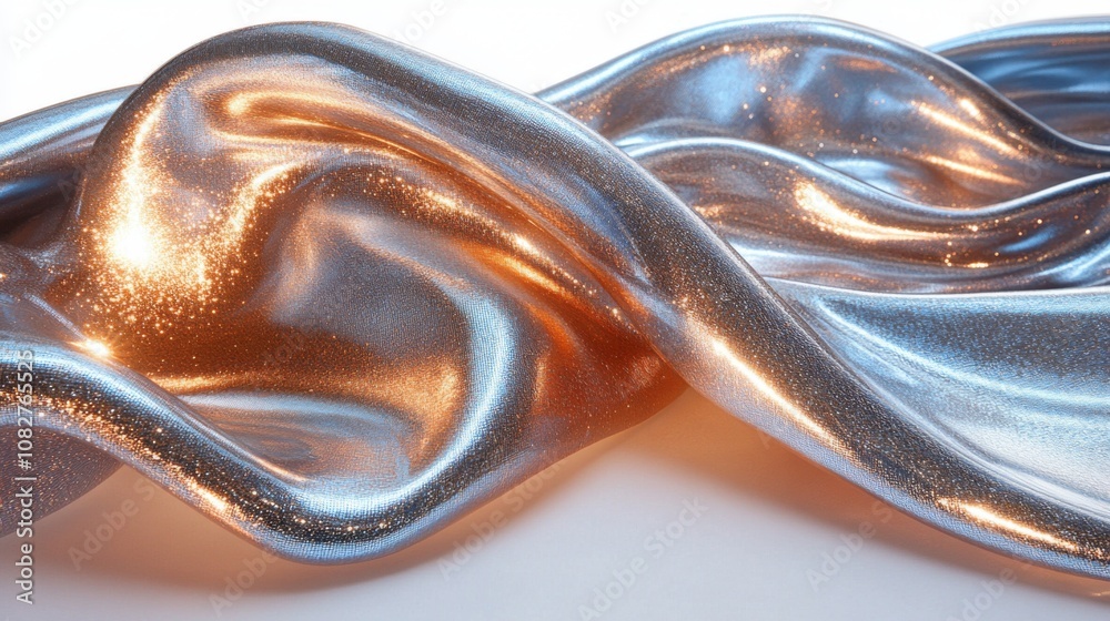 Leinwandbilder textured metallic fabric showcases elegant waves in silver and gold hues. the light captures its glo